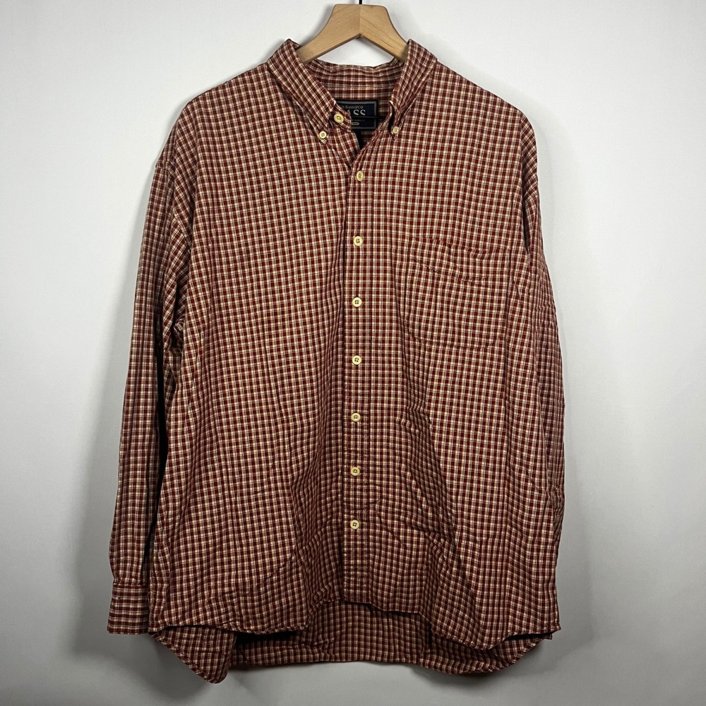 G.H. Bass & Co. Top Men XL Red‎ White Plaid Check Button Down Long Sleeve Shirt
